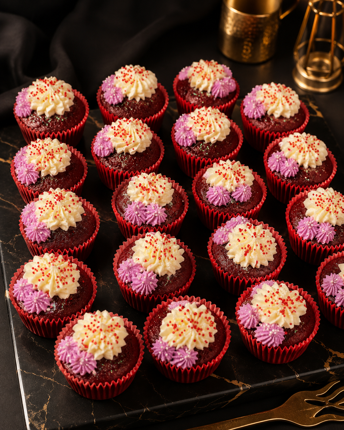 Red velvet cupcakes with cream cheese swirls