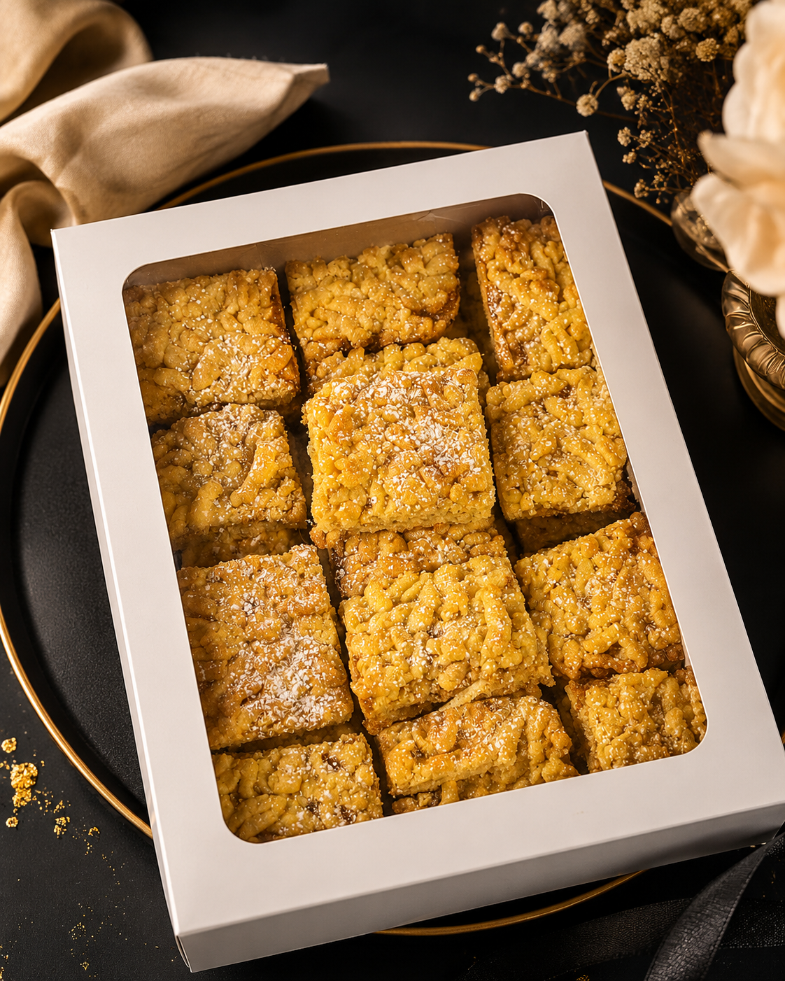 Jam crumble squares boxed for gifting