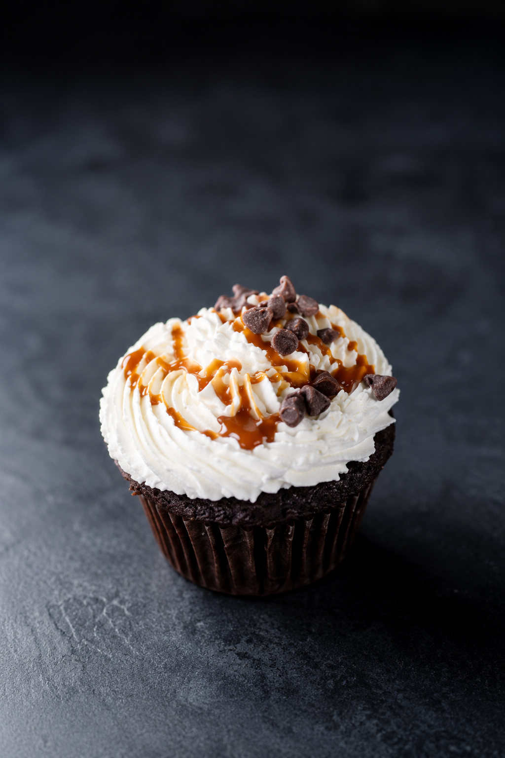 A salted caramel chocolate cupcake