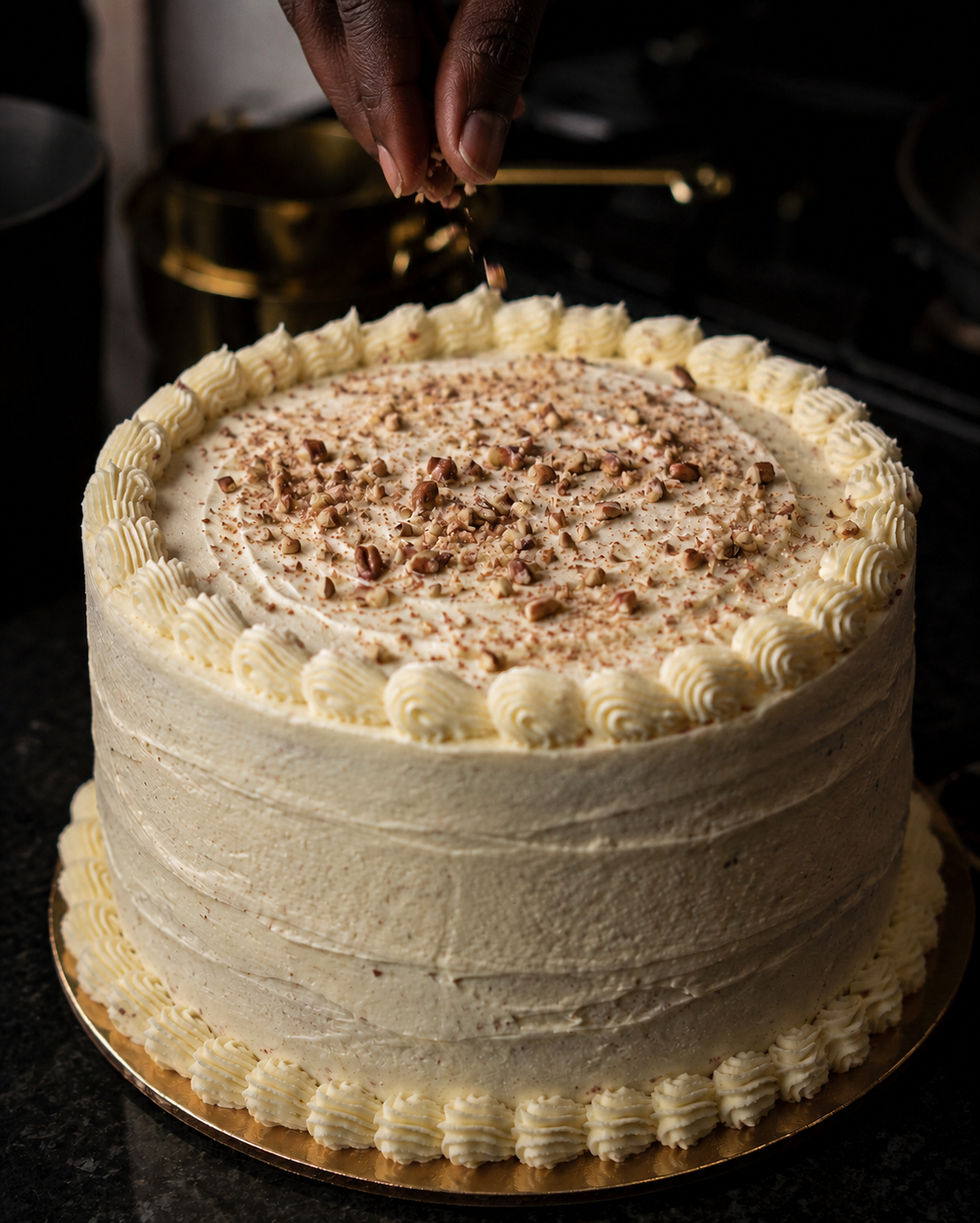 A hand-finished vanilla layer cake